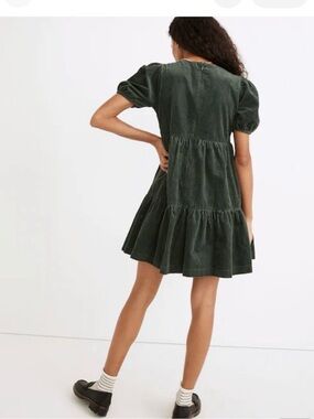 Madewell Dark Green Corduroy Tiered Aidy Mini Dress